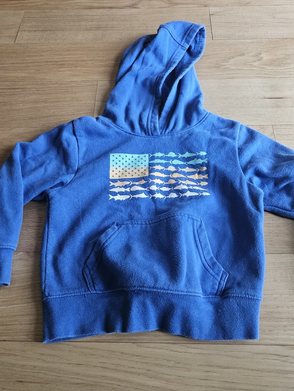 Columbia Blue Hooded Pullover with Fish Flag Graphic